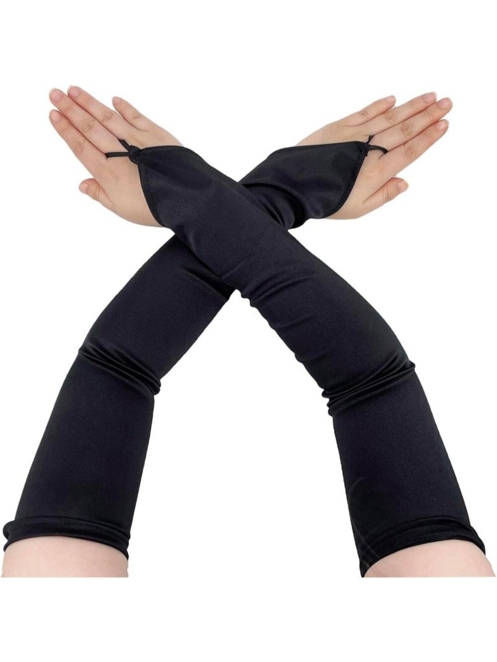Women's Black 1920s Satin Stretchy Elbow Length Opera Fingerless Long Gloves